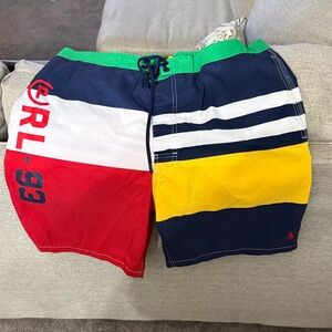 Polo by Ralph Lauren Colorblock Swim Shorts with Green Waistband